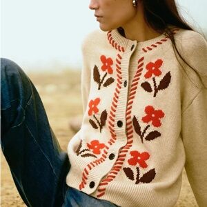 NWT Rails Mavie Floral Knit Wool-Blend Cardigan SZ XL